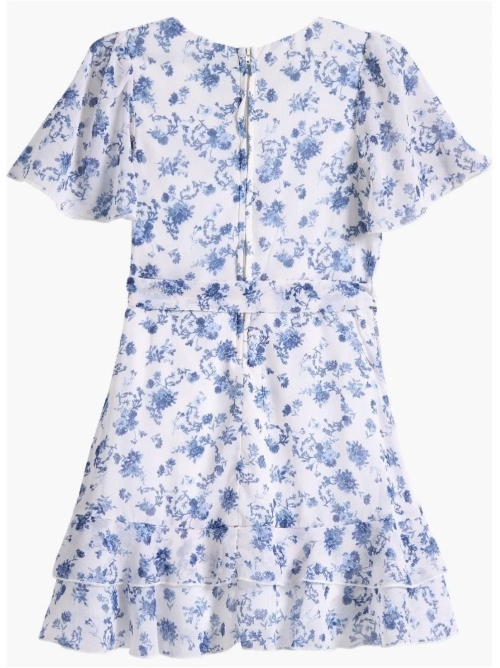 Zunie White and Blue Floral Tie-Waist Dress